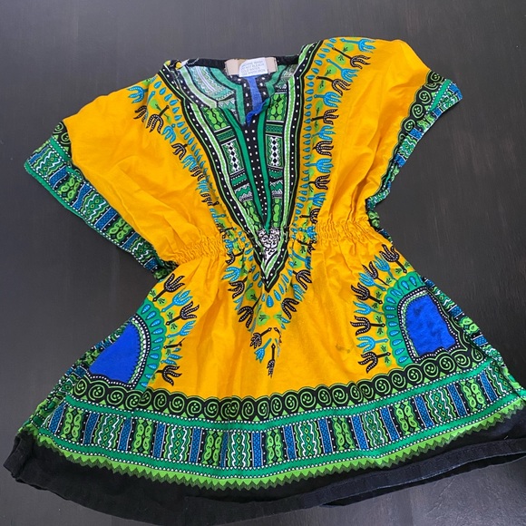 Bright Yellow Tribal Print T-shirt Dashiki - Picture 2 of 5